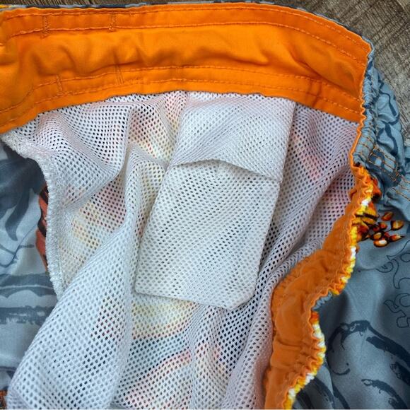OP Swim Trunks Hibiscus Size Small Gray Orange - Picture 3 of 7